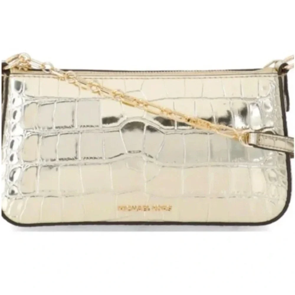 Michael Kors Pale Gold Crocodile Embossed Empire Shoulder Bag - Picture 3 of 6